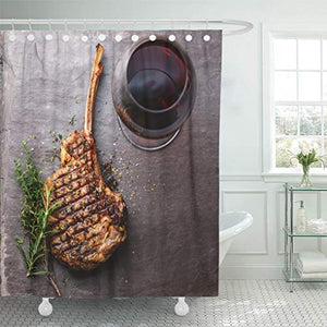 Emvency Shower Curtain BBQ Grilled Beef Barbecue Veal Rib Steak on Bone Shower Curtains Sets with Hooks 72 x 72 Inches Waterproof Polyester Fabric