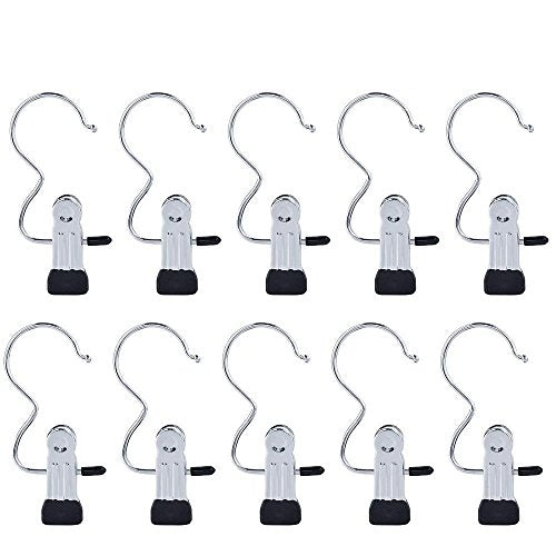 Yookat 12 PCS Portable Laundry Hook Boot Clips Hanging Clothes Pins Hanger Heavy Duty Stainless steel Home Travel Clothing Boot Hanger Hold Clips Multi-functional Organizer Pants Shoes Towel Clip