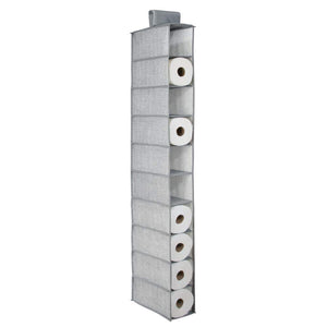 mDesign Soft Fabric Over Closet Rod Hanging Paper Towel Storage Organizer with 10 Deep Shelves for Convenient Organization in Kitchen, Bathroom, Entryway - Textured Print - Gray