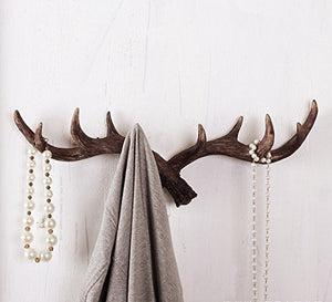 Chris-Wang Vintage Deer Antlers Rack Decorative Wall Mounted Hook Hanging Storage Organizer Utility Hanger for Coat/Keys/Hats/Purse/Bag/Jewelry/Towel - Screws Included - Brown