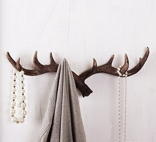 Chris-Wang Vintage Deer Antlers Rack Decorative Wall Mounted Hook Hanging Storage Organizer Utility Hanger for Coat/Keys/Hats/Purse/Bag/Jewelry/Towel - Screws Included - Brown