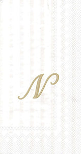 Ideal Home Range 3-Ply Paper Ivory Monogram, 16 Count Guest Towel Napkins Letter N, Set of 2