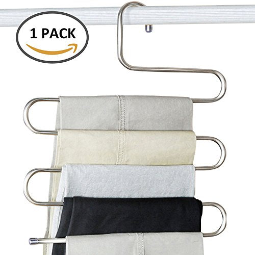 Happyyous Stainless Steel S-Shaped Pants Hanger,S-Type 5 Layers Metal Slack Trousers Holder -Closet Storage Space Saving for Clothes Jeans Scarf Tie Towel Rack
