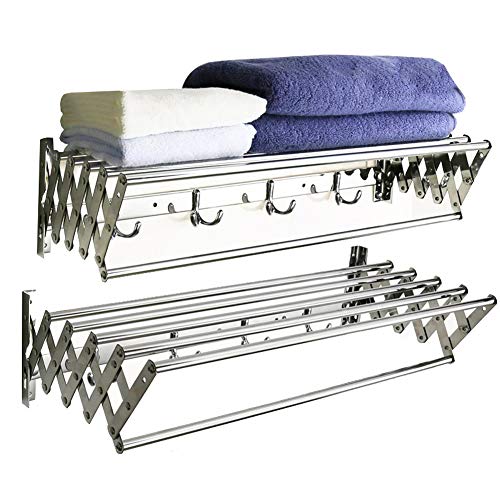 Wgwioo Retractable Folding Clothes Dryer, Wall Mount Towel Hanger