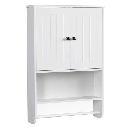 Topeakmart White Wood Bathroom Wall Mount Cabinet 2 Door Toilet Medicine Storage Organizer Full Size Bar Shelf