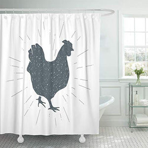 Emvency Shower Curtain White Chiken Vintage Chicken Sketch Meat Poultry Hipster Retro Shower Curtains Sets with Hooks 60 x 72 Inches Waterproof Polyester Fabric
