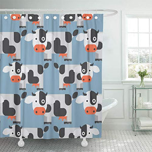 Emvency Shower Curtain Dairy Black Cartoon Cow Pattern Animal Cattle Farm Food Shower Curtains Sets with Hooks 72 x 78 Inches Waterproof Polyester Fabric