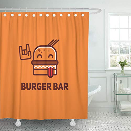 Emvency Shower Curtain Bistro Rock Burger Bar Food Character Lunch American Beef Shower Curtains Sets with Hooks 60 x 72 Inches Waterproof Polyester Fabric