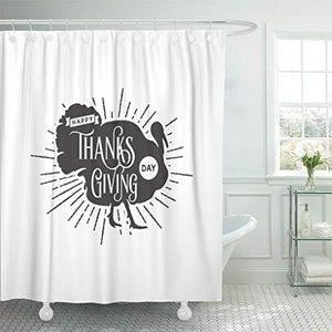 Emvency Shower Curtain Black Abstract Turkey and Happy Thanks Giving Lettering Orange Animal Shower Curtains Sets with Hooks 72 x 72 Inches Waterproof Polyester Fabric