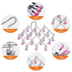 Storage hanging drying rack drip hanger laundry underwear sock lingerie drying hooks 18 clips pegs stainless stell folding portable windproof advanced instant collect clothesgreen