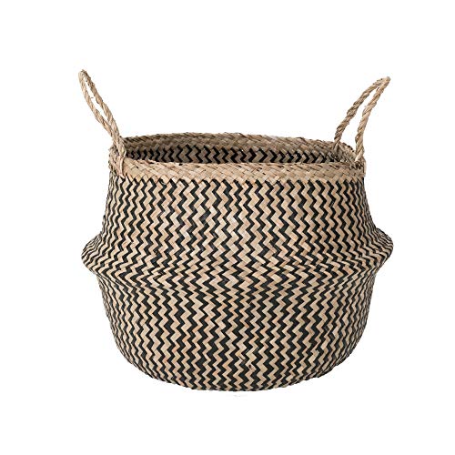 Sona Home Seagrass Basket with Handles | 4 Sizes, 2 Styles | Woven Basket for Plants, Belly Basket, Blanket Holder | Multipurpose Decorative Storage Baskets