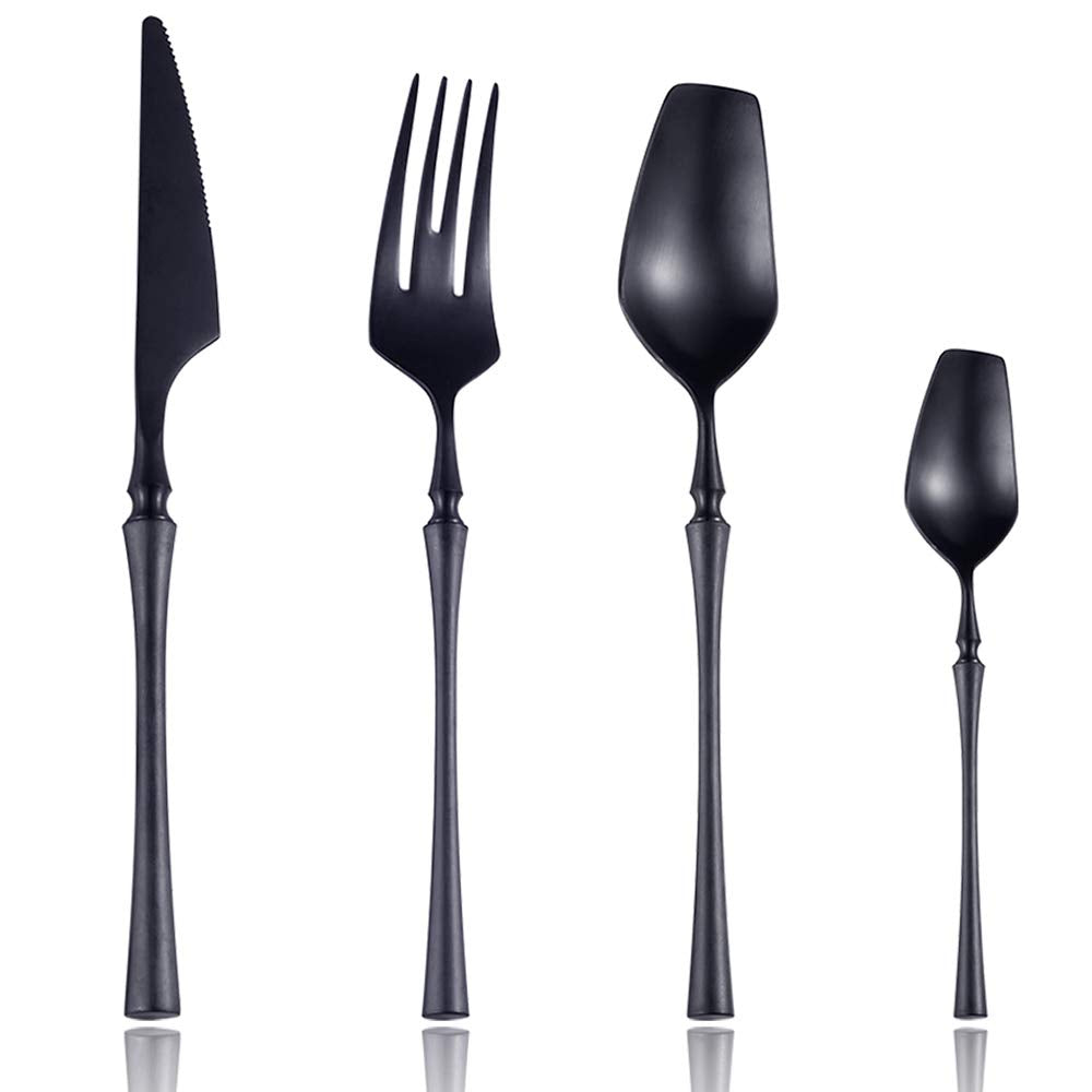 Lemeya 24-Piece 18/10 Stainless Steel Matte Black Silverware Luxury Flatware Cutlery Set Service for 6 Include Knife Fork Spoon Dishwasher Safe (Black)