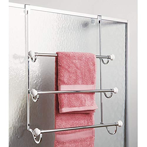 iDesign York Metal Over the Shower Door Towel Rack, Hooks for Master, Guest, Kids' Bathroom, 4.75