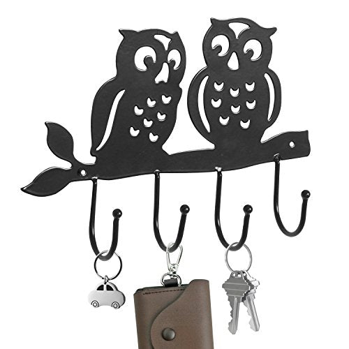 Decorative Owl Design Black Metal 4 Key Hook Rack/Wall Mounted Hanging Storage Organizer