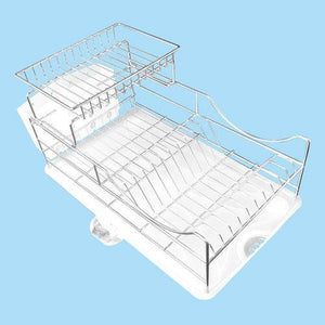 Cheap sakura two tiers compact dish rack kitchenware dish drying rack dish drainer with removable plastic tray and extendable stainless steel drip tray iron with chrome finished easy to assemble