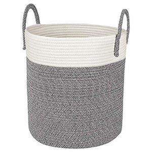 Medium Cotton Rope Basket – 13"x15" Decorative Woven Basket for Laundry, Baby, Blanket, Towels, Home Storage Container (Grey)