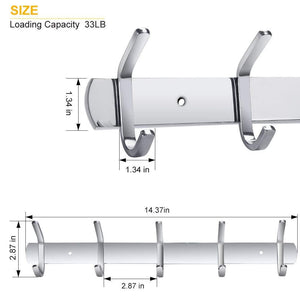 Cheap homaid wall mounted hook rail 14 stainless steel hook rack with 5 dual hanger hooks pack of 2