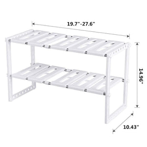 Organize with under sink organizer 2 tier expandable kitchen bathroom pantry storage shelf multi functional adjustable under kitchen sink organization storage rack heavy duty white