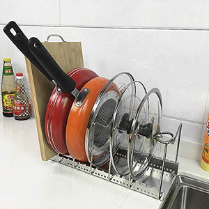 Discover the best adjustable stainless steel pot lid holder pan dish rack drain chopping board shelf home organizer kitchen accessories large