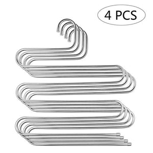 4 Pack S Type Hanger for Clothing & Closet Storage, Stainless Steel Pants Hangers with 5 Layers, Multi-Purpose Loveyal Limited Space Storage Rack for Trousers, Towels, Scarfs, Ties, Jeans (4)