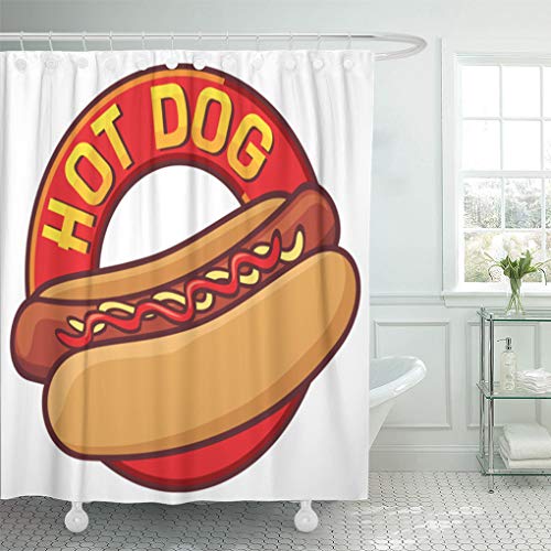 Emvency Shower Curtain Cookout Red Hotdog Hot Dog Bun American Beef Bread Shower Curtains Sets with Hooks 60 x 72 Inches Waterproof Polyester Fabric