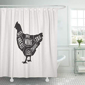 Emvency Shower Curtain Part Meat Chicken Cuts Diagrams for Butcher Scheme Shower Curtains Sets with Hooks 60 x 72 Inches Waterproof Polyester Fabric