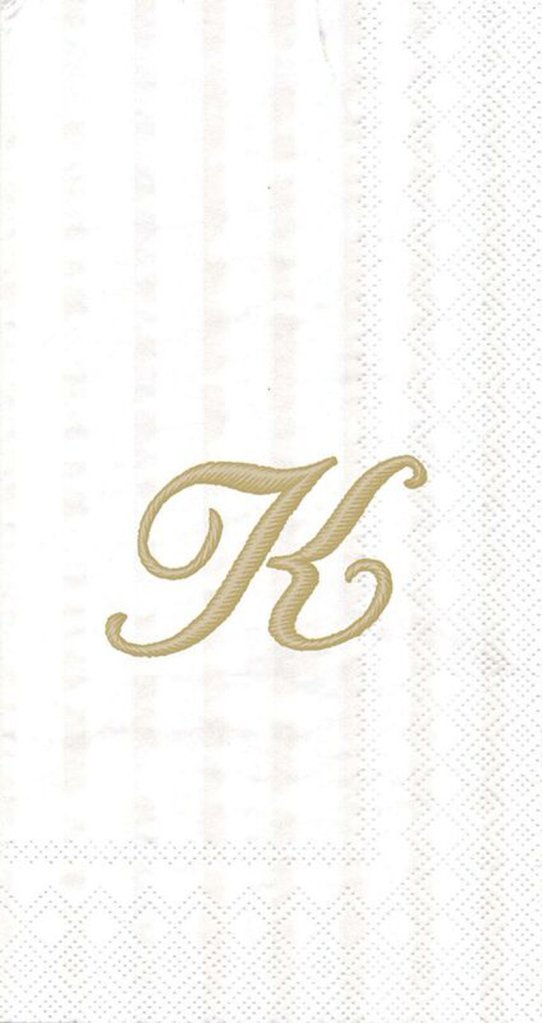 Ideal Home Range 3-Ply Paper Ivory Monogram, 16 Count Guest Towel Napkins Letter K, Set of 2