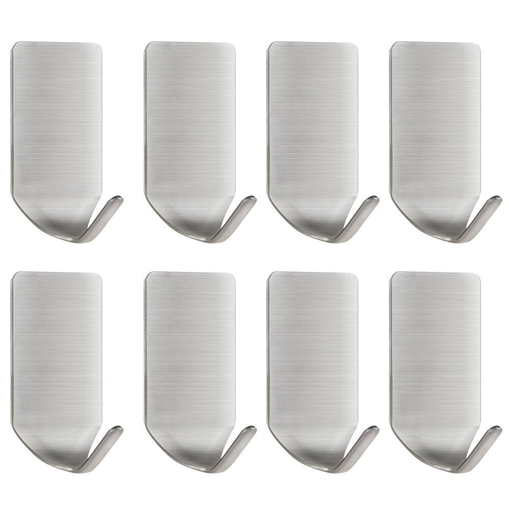 Lin-Wu-RR Adhesive Hooks, Heavy Duty 3M Wall Hooks Stainless Steel Waterproof Hanger for Robe, Coat, Towel, Keys, Bags, Lights, Calendars -Home Kitchen Bathroom 8-pack (C)
