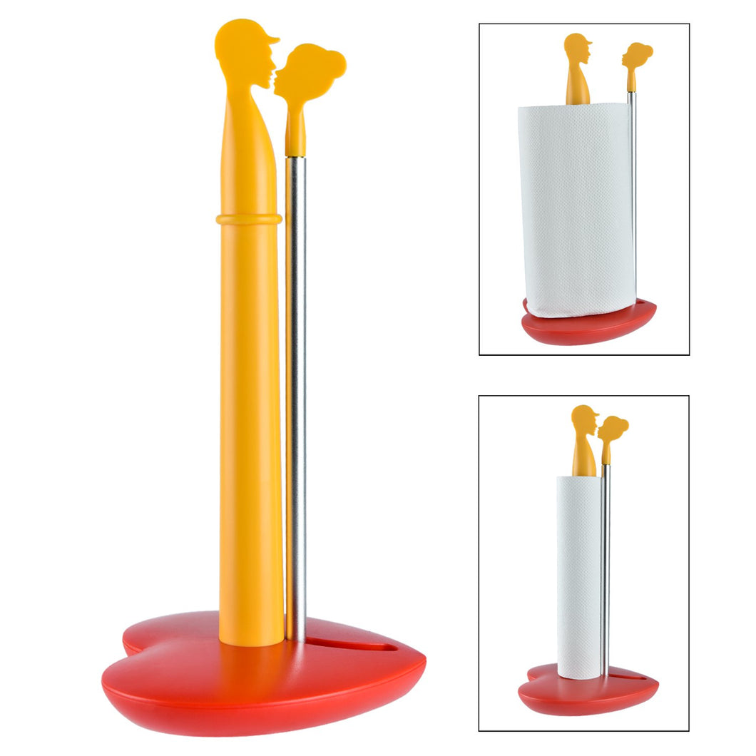 Paper Towel Holder,Original Design Vertical Countertop, Easy One-Handed Tear Paper Towel Holder Standing with Weighted Base And Suction, Tension Arm Fits Any Size Roll（Stainless Steel, Yellow）