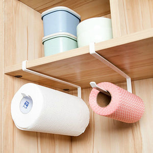 Buytra Paper Towel Holder Dispenser Under Cabinet Paper Roll Hoder Rack without Drilling for Kitchen Bathroom, White