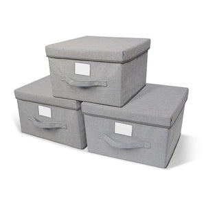 3 Pack Collapsible Cloth Closet Storage Bins with Lids and handle, grey, large size