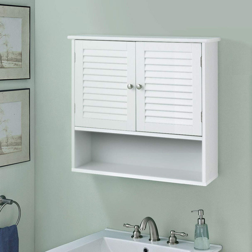 WATERJOY Storage Cabinet, Bathroom Wall Cabinet with Shutter Doors and Shelves, Cabinet Cupboard for Bathroom, Kitchen Room and Living Room, White