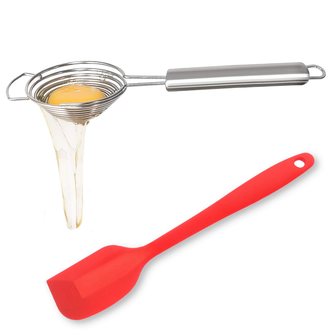 Egg Separator & Silicone Spatula,Stainless Steel Egg Yoke Separator Filter Yolk White Divider Cooking Tool Dishwasher Safe Chef Kitchen Gadget And Silicone Scraper