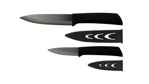 Gourmet Ceramic 2 Piece Utility and Paring Knife Set | Sleek Black Ceramic Blade and Handle | Includes 2 Matching Sheets for Safe Handling and Storage