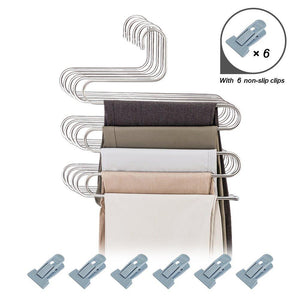 Shop here hontop 5 pack s type multi purpose pants hangers rack stainless steel magic for hanging trousers jeans scarf tie clothes space saving storage rack 5 layers 5pcs