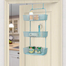 Latest nex over the door basket organizer 3 tier mesh basket hanging storage unit over door pantry rack organizer aqua blue