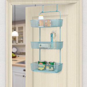 Latest nex over the door basket organizer 3 tier mesh basket hanging storage unit over door pantry rack organizer aqua blue
