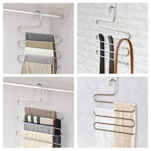 Storage organizer hontop 5 pack s type multi purpose pants hangers rack stainless steel magic for hanging trousers jeans scarf tie clothes space saving storage rack 5 layers 5pcs 1