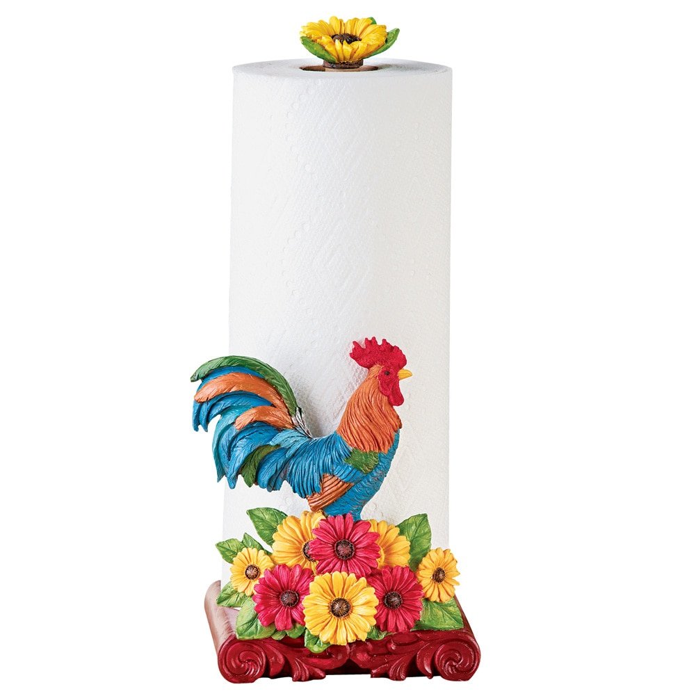 Colorful Country Hand-Painted Rooster Paper Towel Holder