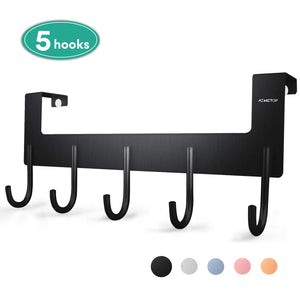Over The Door Hook Hanger by ACMETOP, Heavy-Duty Organizer for Coat, Towel, Bag, Robe - 5 Hooks, Aluminum, Brush Finish (Gold)