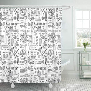 Emvency Shower Curtain Line Food and Drink Pattern File for Restaurant Brand Shower Curtains Sets with Hooks 72 x 72 Inches Waterproof Polyester Fabric