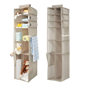 mDesign Long Soft Fabric Over Closet Rod Hanging Storage Organizer with 6 Divided Shelves, Side Pockets for Child/Kids Room or Nursery - Chevron Zig-Zag Print, 2 Pack - Taupe/Natural