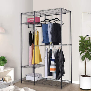 Budget friendly s afstar safstar heavy duty clothing garment rack wire shelving closet clothes stand rack double rod wardrobe metal storage rack freestanding cloth armoire organizer 1 pack