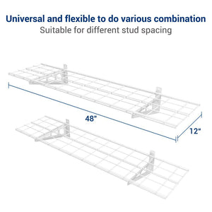 Selection fleximounts 1 x 4 white 2 pack 1x4ft 12 inch by 48 inch wall shelf garage storage rack 12 x 48