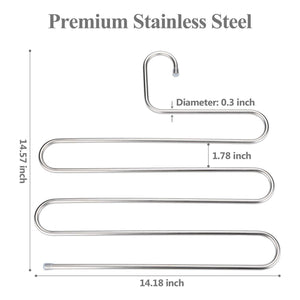 Top rated trusber stainless steel pants hangers s shape metal clothes racks with 5 layers for closet organization space saving for pants jeans trousers scarfs durable and no distortion silver pack of 4