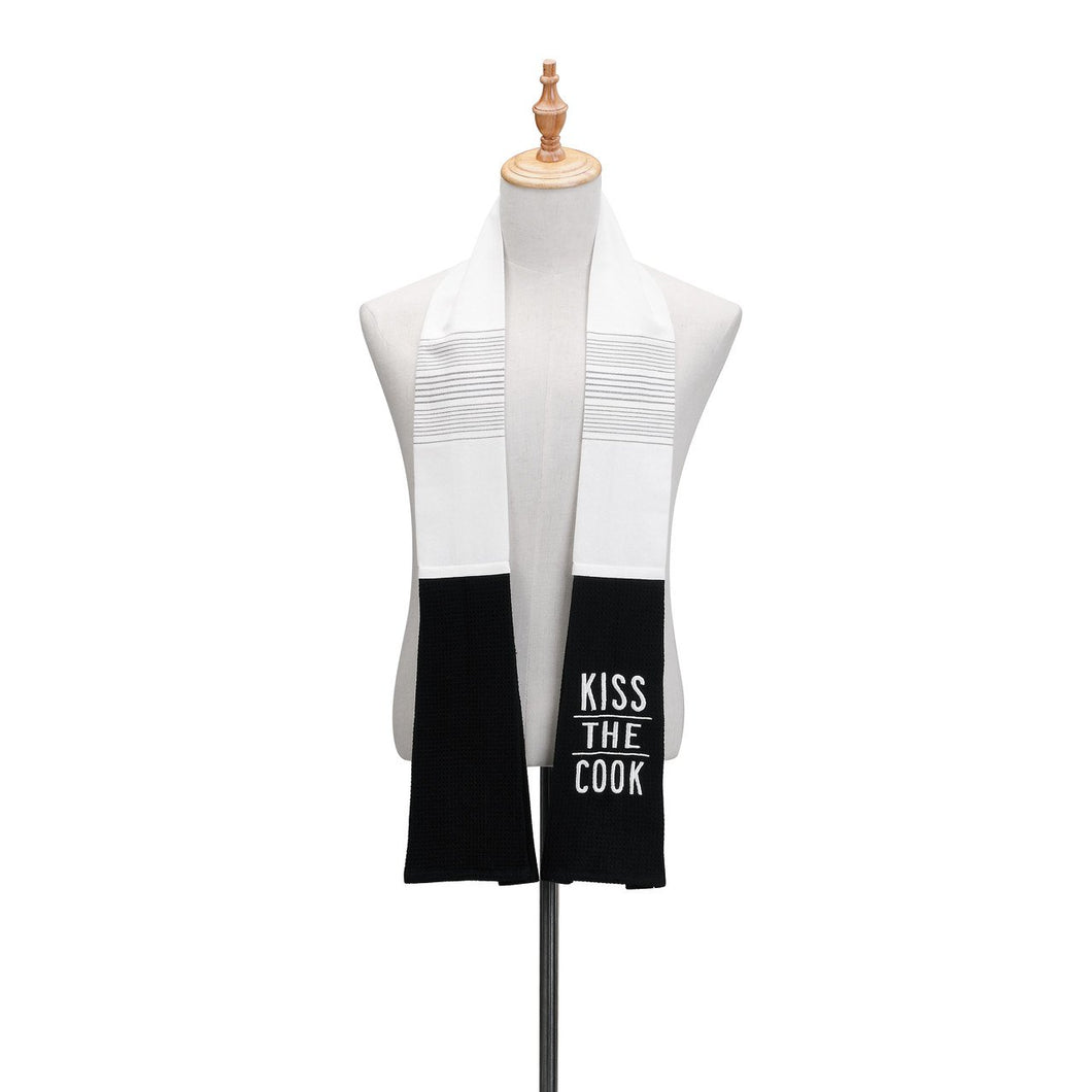 Kiss The Cook Black Extra Long Cotton Blend Over The Shoulder Kitchen Towel Boa