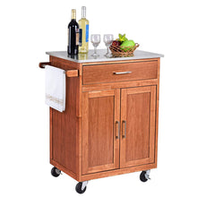 Budget giantex wood kitchen trolley cart rolling kitchen island cart with stainless steel top storage cabinet drawer and towel rack
