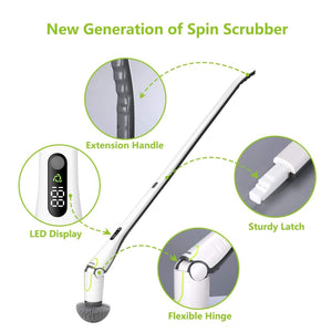 Try phaewo spin scrubber with led display long extension handle shower cleaner including 2 power scrubber brushes 3 mops one sponge and a storage rack new generation of cleaning supplies white