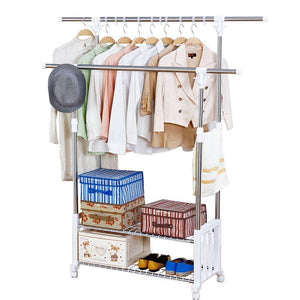 Featured xqy drying rack hangers airer clothes stainless steel double lever floorstanding telescopic drying rack indoor balcony hanging clothes double layer shelf clothes rack