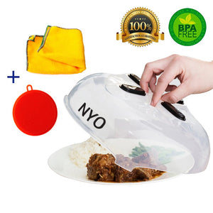 Microwave Plate Cover , Special Kitchen Set Of 3 - Magnetic Microwave Splatter Guard And 2 Bonuses - Better Sponge + Kitchen Towel With Free Shipping